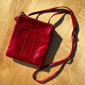 Red faux leather crossbody bag